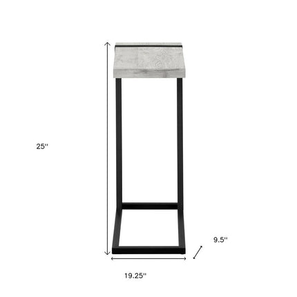 25" Gray and Black Distressed Wood and Metal End Table