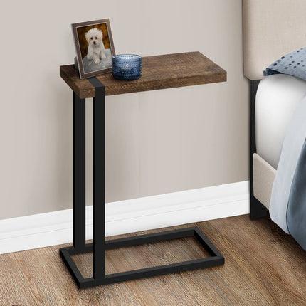 25" Brown and Black Distressed Wood and Metal End Table