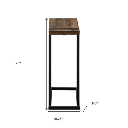 25" Brown and Black Distressed Wood and Metal End Table