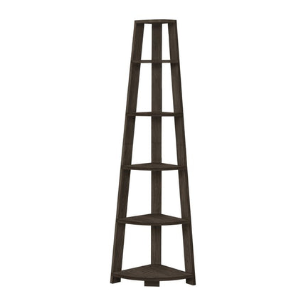 71" Oak Particle Board and Wood Five Tier Corner Bookcase