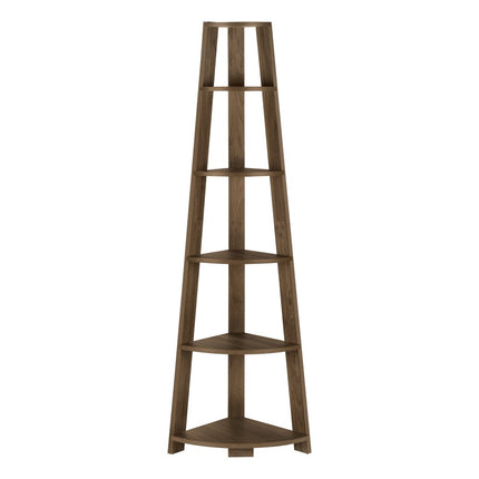 71" Dark Brown Wood Five Tier Corner Bookcase