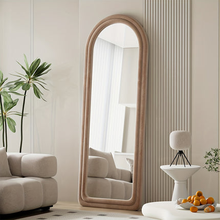 63"x24" Flannel Arched Floor Mirror, Arched Mirror With Stand, Large Arched Full Length Mirror