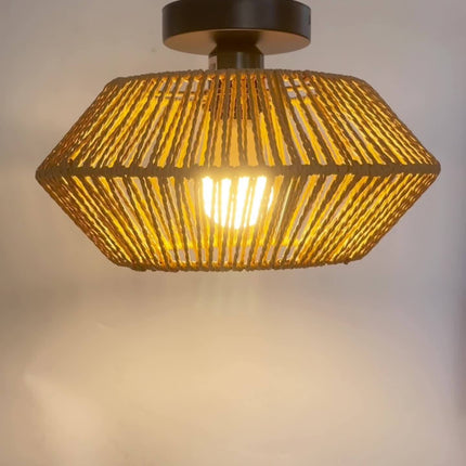 1pc Boho Rattan Ceiling Light Fixture - Farmhouse Chandelier with E27 Socket (Bulb Not Included)