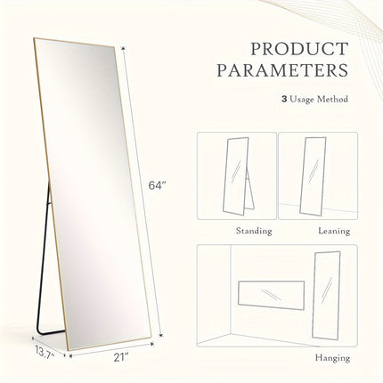 Tall Mirror With Stand, Tall Full Body Mirror, Hanging Or Leaning For Wall, Aluminum