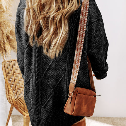 Black Cable Knit Drop Shoulder Loose Fit Sweater Dress