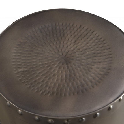 Set of Two Nickel Iron Round Drum End Tables