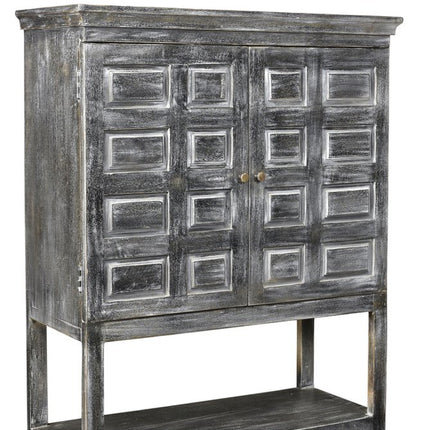 40" Distressed Wash Dark Gray Solid Wood Two Door Accent Cabinet