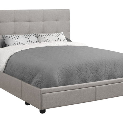 Gray Tufted Linen Upholstered Queen Bed Frame With Drawers
