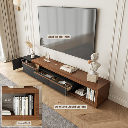 Expandable Dark Brown TV Stand with Storage Space and Drawers | Hardwood, Enclosed-Storage Design