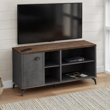 47" Brown And Gray Distressed Reclaimed Wood Enclosed and Open Storage TV Stand