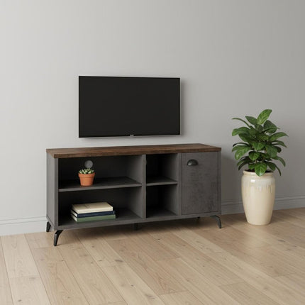 47" Brown And Gray Distressed Reclaimed Wood Enclosed and Open Storage TV Stand