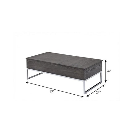 47" Gray and Silver Wood Lift Top Frame Coffee Table