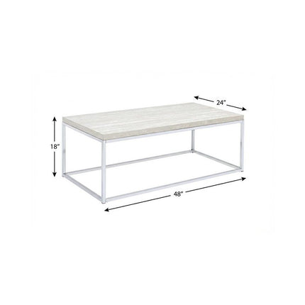 48" Chrome And White Oak Manufactured Wood And Metal Rectangular Coffee Table