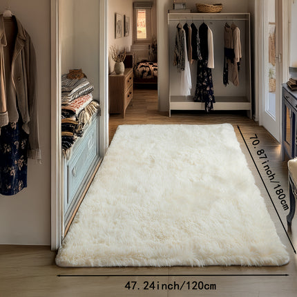1pc, Nordic Style Solid Color High-Density Long Plush Mat, Beige Rectangular Living Room Mat,