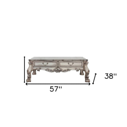 57" Bone Wood Coffee Table With Two Drawers