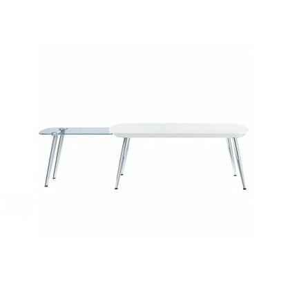 47" White Clear and Silver Wood And Glass And Metal Coffee Table