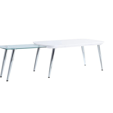 47" White Clear and Silver Wood And Glass And Metal Coffee Table