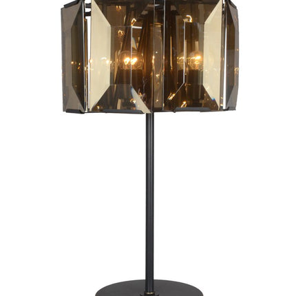 30" Bronze Metal Four Light Cylinder Bedside Table Lamp With Amber Round Shade