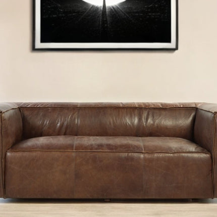 98" Brown Top Grain Leather Sofa With Black Legs