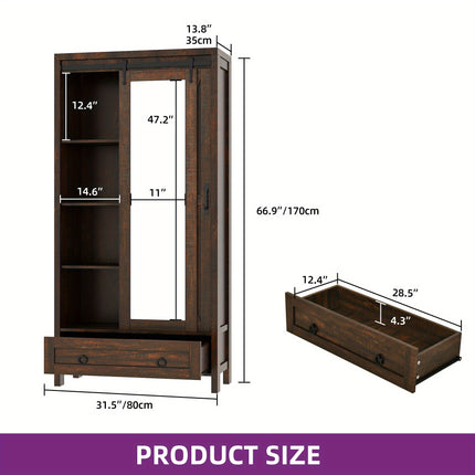 Full-Length Mirror - Brown, Engineered Wood, 4 Shelves, Perfect for Bathroom, Bedroom, Living Room