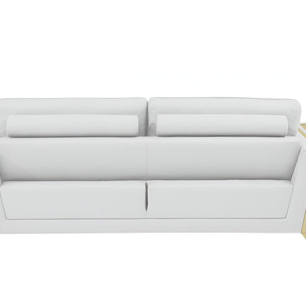 90" White Italian Leather Sofa With Gold Legs