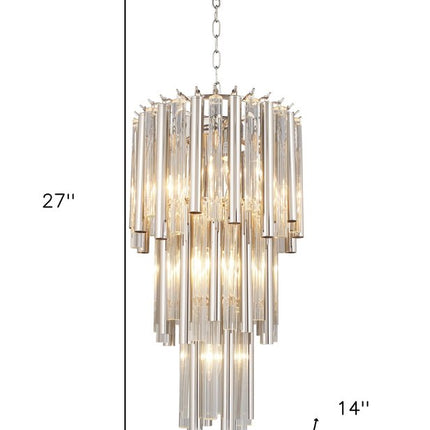 Silver Unique Statement Seven Light Metal and Crystal Glass Chandelier With Clear Shades