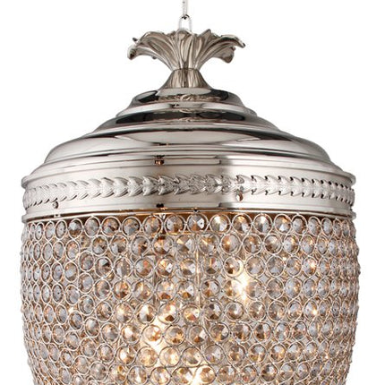 Silver Unique Statement Three Light Metal and Crystal Glass Chandelier With Clear Shades