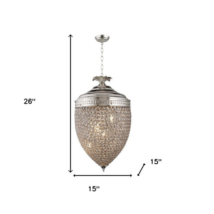 Silver Unique Statement Three Light Metal and Crystal Glass Chandelier With Clear Shades