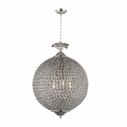 Silver Unique Statement Three Light Metal and Crystal Glass Chandelier With Clear Shades