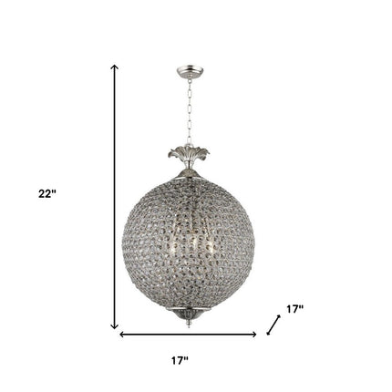 Silver Unique Statement Three Light Metal and Crystal Glass Chandelier With Clear Shades