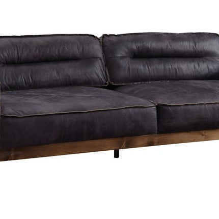 96" Ebony Top Grain Leather Sofa With Black Legs
