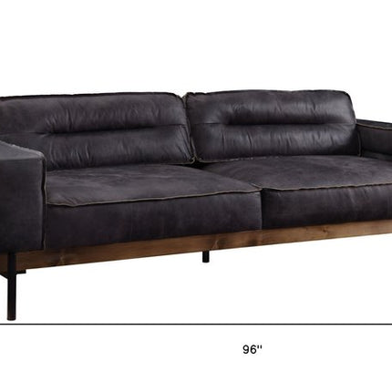 96" Ebony Top Grain Leather Sofa With Black Legs