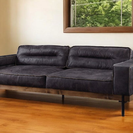 96" Ebony Top Grain Leather Sofa With Black Legs