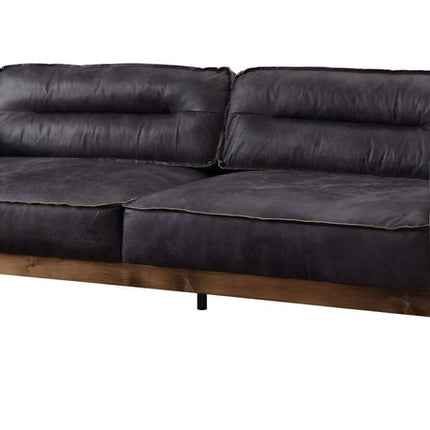 96" Ebony Top Grain Leather Sofa With Black Legs