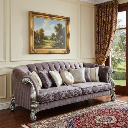 99" Brown Velvet and Solid Wood Curved Sofa With Toss Pillows