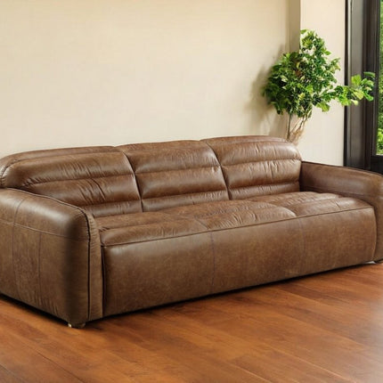 95" Dark Brown Top Grain Leather Sofa With Black Legs