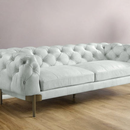 96" Light Slate Gray Top Grain Leather Sofa With Gold Legs