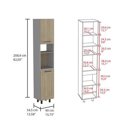 82" Gray And Oak Wood Pantry Or Storage Closet