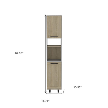 82" Gray And Oak Wood Pantry Or Storage Closet