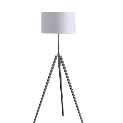 64" Silver Adjustable Tripod Floor Lamp With White Fabric Shade