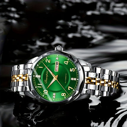 Men's Automatic Mechanical Watch with Date Display & Wrist Chain - Stainless Steel Self-Winding Watch