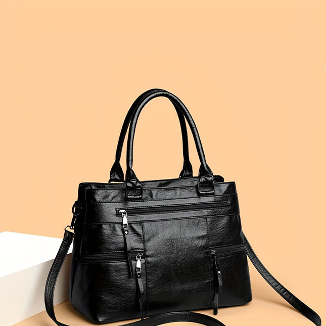Women's Satchel Handbag with Pompom Ball Charms