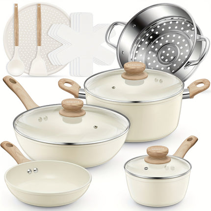 15pcs Ceramic Non-Stick Cookware Set Compatible for Induction