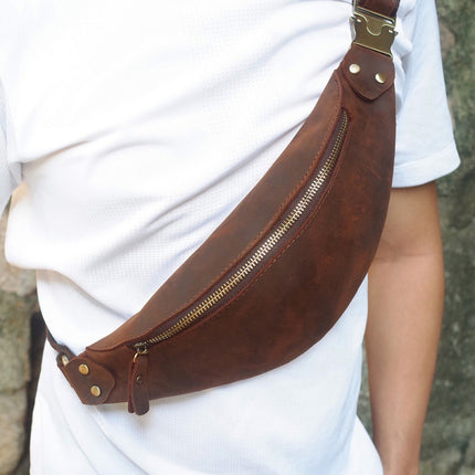 Men's Vintage One Shoulder Multifunctional Cowhide Crossbody Chest Bag
