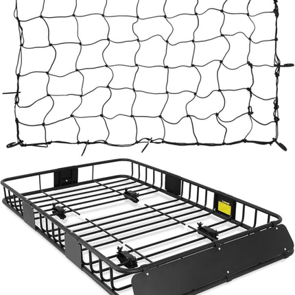 Roof Rack Basket With Net,Rooftop Steel Roof Rack,Cargo Carrier with 250 Lbs Capacity,Extension Black Car Top Luggage Holder 64'x 39' Universal for SUV/ Wagon / Seden