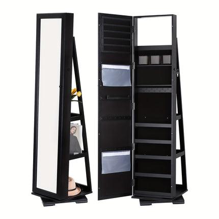 1pc, Rotating Jewelry Cabinet, Heart Locked Jewelry Organizer, Full-length Mirror, Storage Rac