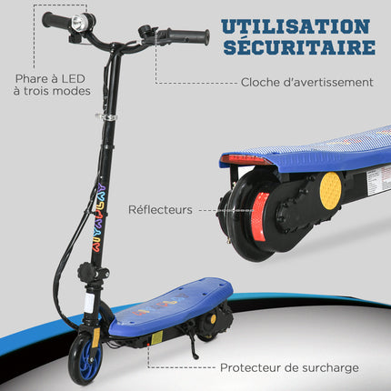 Foldable 120W Electric Scooter for Kids Ages 7-14, Max Speed 12 km/h, Max Range 10 km, Blue