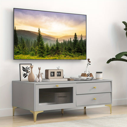 Modern TV Stand for 55" TVs with Drop-Down Door Cabinet & 2 Storage Drawers
