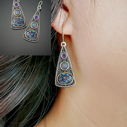 Retro Fashion Creative Triangle Amethyst Opal Earrings