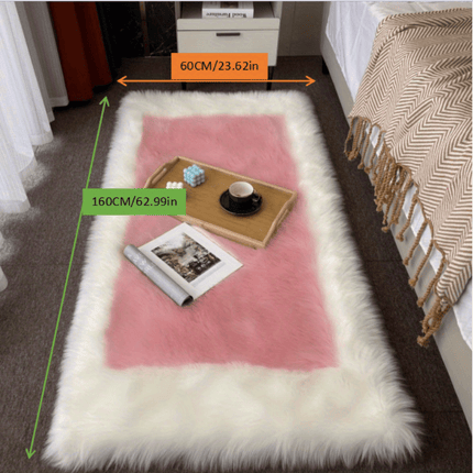 1pc Plush Bedroom Mat Indoor Simple Long Pile Washable Thickened 6cm Artificial Wool Mat